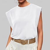 baratos Tanque Simples-Mulheres Camiseta Côr Sólida Clássico Casual Sem Manga Gola Redonda Tops regulares Diário Para Noite Final de semana Preto Branco Vinho Verde Escuro Damasco Verão Primavera