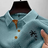 economico Polo classica da uomo-Per uomo Polo in seersucker di seta ghiaccio Maglia da golf Casuale Lavoro Bavero Manica Corta Essenziale Moderno Albero di Cocco Jacquard Bottoni Estate Primavera Vestibilità regolare Blu Nero