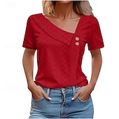 billiga Enkel t-shirt-Dam Texturblus Ögonlock Pointelle-tröja T-shirt Ensfärgat Mode Klassisk Ledigt Kortärmad V-hals Vanliga toppar Ledigt Dagligen Strand Blå Vit Gul Ljusgrön Himmelsblå Sommar Vår