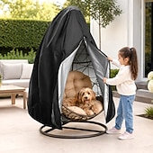 رخيصةأون أغطية أثاث الفناء-أغطية أثاث الفناء، أغطية كراسي الفناء البيضاوية بسحاب، غطاء كرسي خارجي مقاوم للماء والظروف الجوية القاسية، غطاء كرسي معلق مقاوم للرياح، 75 بوصة × 45 بوصة، أسود، عبوة واحدة