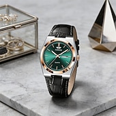 baratos Relógios Quartz-Relógio masculino de quartzo para negócios - relógio de pulso social com pulseira de couro e bisel em ouro rosa, relógio analógico luminoso com dia e data, relógio minimalista à prova d'água para