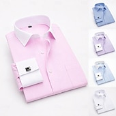 economico Camicie eleganti da uomo-Per uomo Camicia Camicia elegante Camicia con polsini alla francese Matrimonio Affari LF-16 jacquard blu Collo interno scozzese giallo LF-21 LF-17 jacquard rosa LF-18 jacquard viola Manica Lunga