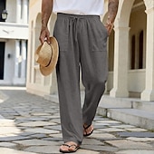 abordables Rétro-Homme Pantalons en Lin Pantalons Pantalon d'été Pantalons de Plage Cordon de serrage Avec Poches Jambe Droite Uni Confort Respirant Longueur complète Quotidien Extérieur Vêtements de rue Vacances Mode