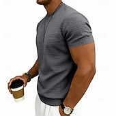billige grunnleggende t-skjorter-Herre Vaffel T-skjorte T skjorte Kortermet skjorte T-skjorte Kortermet Crew-hals Sommer Vår Helfarge Gatemote Stilfull Sportslig Jacquard Daglig utendørs Feriereise Hvit Svart Mørkegrå Topp T-skjorte