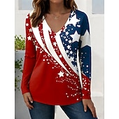  Itsenäisyyspäivä Patriottinen Naisten T-paita V-kaulaus Pitkät Hihat Tunika Geometrinen Kansallislippu Elegantti Vintage Tyylikäs Tavalliset Yläosat Päivittäin Viikonloppu Painatus Punainen
