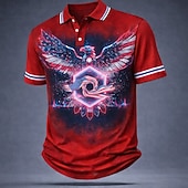  4th of July 2026 250th Men's Eagle Polo Shirts Short Sleeve Polo Shirts Collared Shirts Casual Outdoor Athleisure Buttons Spring & Summer Blue Red Gray