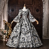 cheap Dresses-Rococo Baroque Ball Gown Floor Length Dress Ball Gown Short Sleeves Princess Bridal Lace Floral Ball Gown Square Neck Fancy Dress Women's Royal Halloween Carnival Masquerade Prom Tea Party Party