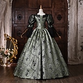 abordables Vestidos-Rococo Baroque Ball Gown Floor Length Dress Ball Gown Puff Balloon Sleeve Princess Bridal Lace Floral Ball Gown Square Neck Fancy Dress Women's Royal Halloween Carnival Masquerade Tea Party Party