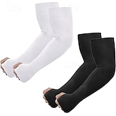 cheap Home Supplies-2 Pairs UV Sun Protection Arm Sleeves with Thumb Hole for Men Women Youth, Cooling Sleeve to Cover Tattoo, Mid-Compression