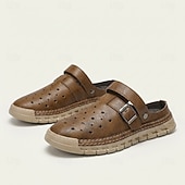 preiswerte Lässige Sandalen-Braune Herren-Pantoletten mit Schnallenriemen, offener Ferse, perforiert, atmungsaktiv, bequemer Sommerschuh für Reisen, Urlaub, Freizeit und Alltag