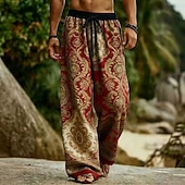 economico Pantaloni casual stampati da uomo-Per uomo Paisley Stampa Floreale Etnico Pantaloni Pantaloni casual Pantaloni Larghi Misura del girovita medio Boho Vintage Retrò Casa All'aperto Vacanza Coulisse elastica in vita Pantaloni tipo lino