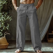 Χαμηλού Κόστους Σπίτι-Ανδρικά Λευκά παντελόνια Παντελόνια Καλοκαίρι παντελόνι Φαρδύ παντελόνι Παντελόνι παραλίας Κορδόνι Ελαστική μέση Ισιο πόδι Σκέτο Άνεση Αναπνέει Πλήρες μήκος Causal Καθημερινά Αργίες Διακοπές Μοντέρνα