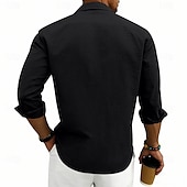 preiswerte Klassiker-Herren Hemd Leinenhemd Sommerhemd Strandhemd Einfach Lässig Urlaub Schwarz Weiß Marineblau Khaki Langarm Umlegekragen Sommer Frühling Bekleidung Patchwork