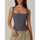  Dames T-shirt Effen Modieus Stijlvol Klassiek Mouwloos Vierkante hals Normale tops Dagelijks Uitgaan Weekend blauw Zwart Wit Paars Bruin Zomer Lente