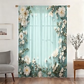 economico Tende trasparenti-Tenda trasparente per finestre, adatta a tutte le stagioni, per camera da letto e soggiorno, con asta, motivo floreale dipinto a inchiostro, effetto morbido e nebbioso, elegante e leggera.