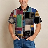  Retro Vintage Hippie 1970s Shirt Short Sleeves Hippie Retro Patchwork Bohemian Fancy Dress Men's Music Festival Party Daily Wear Adults' Shirt Spring & Summer