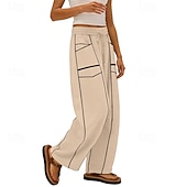 abordables Fondos-Mujer Pantalones de lino y algodón Pantalones Pantalones casuales Pantalones de verano Vacaciones Moda Ropa de calle Longitud total Alta cintura Retazos Bolsillo Cintura elástica Comodidad Cómodo