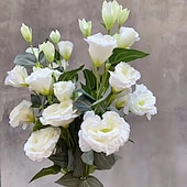 abordables Flores artificiales-3 flores artificiales de eustoma de 4 cabezas, ramo de lisianthus artificiales realistas para decoración del hogar y sala de estar. &amp;Decoración para bodas: perfecta para accesorios de fotografía,