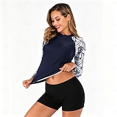  Mulheres Maiô Rashguard Floral 2 Peças Proteção Solar UV Secagem Rápida Elástico Manga Longa Roupa de Banho Roupa de banho Surfe Esportes Aquáticos Natação Verão