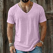 baratos Camisetas de Algodão e Linho-Homens T-shirt Camiseta de linho Manga Curta Decote V Verão Tecido Moda Designer Básico Macia Casual Férias Rua Azul Céu Preto Branco Top Tee para Homens