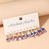  Conjunto de 5 pares de brincos criativos listrados em vermelho, branco e azul para o Dia da Independência dos Estados Unidos, brincos personalizados com a bandeira americana.