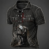 ieftine Polo vintage pentru bărbați-Bărbați Crucea Templieră Tricouri polo Manșon scurt Tricouri de polo Gât cu dantelă Epocă Casual Haine de strada Purtare Zilnică Imprimare 3D Material Plasă care Respiră Primavara vara Negru Maro Gri