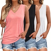  Confezioni multiple Confezione da 3 Da donna Girocollo Senza Maniche Nero + bianco + rosso Maglietta Canotta Maglietta senza maniche Tinta unica Casuale Quotidiano Cotone Estate