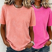  softfade™ camiseta de mujer 100% algodón camisa de algodón tops lavados vintage lavado ácido lavado vintage liso moda vintage elegante manga corta cuello redondo tops largos casual diario para salir rosa+naranja