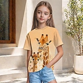 economico Animali 3D della Ragazza-Ragazze 3D Grafico Animale Giraffa Maglietta Manica Corta Stampa 3D Primavera Attivo Carino Bambini 5-12 anni Casuale Quotidiano Scuola Vestibilità regolare