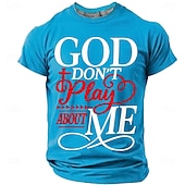 baratos Camisetas de fé-Camiseta Masculina da Bíblia Deus Não Brinca Comigo Camiseta Cristã Urbana Fé Religiosa Proteção Divina Estampa Gráfica Cruz Manga Curta Azul Marinho Roupas de Designer
