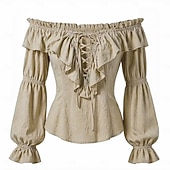  Medeltida kostymer Renässans Blus / Skjorta Lång ärm Pirat Viking Över axeln Maskeradkläder Dam Pirat fantasi Halloween Karnival Prestanda LARP Ren Faire Vuxna Blus