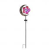 preiswerte Bodenlichter-Solarbetriebener Mond-Windspinner aus Metall, Gartenstecker, Außendekoration, Windräder, wasserdicht, Landschafts- und Wegbeleuchtung, 1 Stück