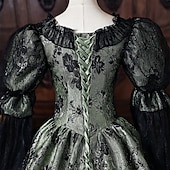 abordables Vestidos-Rococo Baroque Ball Gown Floor Length Dress Ball Gown Puff Balloon Sleeve Princess Bridal Lace Floral Ball Gown Square Neck Fancy Dress Women's Royal Halloween Carnival Masquerade Tea Party Party