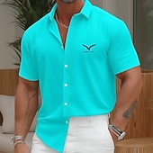 ieftine Model Geometric-Bărbați Vultur Cămașă Camașă cu nasturi Cămașă elegantă casual Manșon scurt Moda Casual Haine de strada Vacanță Vară Primăvară Răsfrânt Imprimare 3D cămăși cu guler Albastru piscină Vernil Roz