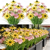 cheap Artificial Flower-20Pcs Artificial Outdoor Flowers and Bulbous Grass, Plastic Replica Gerbera Daisy and Bulbous Grass Ground Plants, Suitable for Garden, Patio, Hotel Decoration, Easy to Care for All Seasons