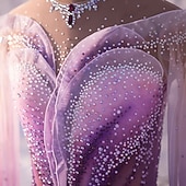 abordables Vestidos de Patinaje Artístico-Vestido de patinaje artístico Mujer Patinaje Sobre Hielo Vestidos Morado Retazos Dedo Pulgar Elástico Entrenamiento Competición Ropa de Patinaje Clásico Cristal / Strass Manga Larga Patinaje sobre