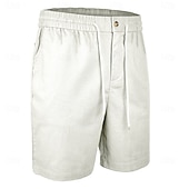 cheap Classic-Men's Shorts Linen Shorts Summer Shorts Beach Shorts Drawstring Elastic Waist Plain Comfort Breathable Short Daily Outdoor Beach Vacation Fashion Blue Black Inelastic