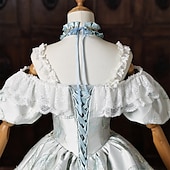 cheap Dresses-Rococo Baroque Ball Gown Floor Length Ball Gown Choker Short Sleeves Princess Bridal Royal Attire Off the Shoulder Ball Gown Square Neck Fancy Dress Women's Royal Halloween Carnival Masquerade Prom