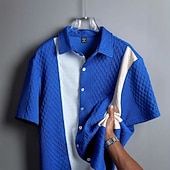 cheap Men's Smart Casual Shirts-Men's Shirt Casual Shirt Button Up Shirt Jacquard Shirt Blue Black Pink Apricot Short Sleeve Color Block Shirt Collar Casual Daily Front Pocket Clothing Apparel Elegant Fashion Casual
