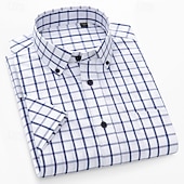baratos camisas masculinas oxford-Homens Camisa Social Saia camisa de botão Camisa Oxford Bloco de cor Casual Diário Branco Amarelo Azul Marinha Azul Royal Manga Curta Aberto para a Lateral Verão Primavera Roupa Patchwork