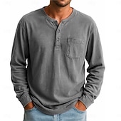 cheap Casual Henley Tee-SoftFade™ Men's Henley Shirt T shirt Tee Long Sleeve Vintage Retro Vintage Casual Vintage Style Garment Dyed Faded Henley Casual Spring Fall Gray Purple Henley T-Shirt