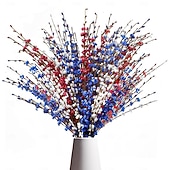 cheap Artificial Flower-10pcs Red, White, and Blue Artificial Flowers, Patriotic Artificial Flower Picks, 29.5 Inches (Approx. 75 cm) Artificial Jasmine Flowers for Independence Day Decoration and Memorial Day Decoration