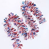  66 stop (20,2 m) vlastenecké dekorace ke 4. červenci, červeno-bílo-modré girlandy s kovovým pozlátkem, girlandy na 4. července pro domácí stromeček, průvod aut, pamětní den, vnitřní a venkovní párty