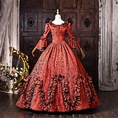 cheap Dresses-Rococo Baroque Ball Gown Floor Length Dress Ball Gown Long Sleeves Princess Bridal Sequins Floral Ball Gown Square Neck Fancy Dress Women's Royal Halloween Carnival Masquerade Prom Tea Party Party