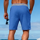 cheap Casual Shorts-Men's Waffle Shorts Shorts Summer Shorts Beach Shorts Casual Shorts Drawstring Pocket Elastic Waist Striped Comfort Breathable Knee Length Outdoor Beach Vacation Vacation Fashion Black White