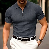 voordelige Klassieke polo voor heren-Voor heren Polo met rits Met Textuur Casual Feestdagen Revers Kwart ritssluiting Korte mouw Modieus Basic Effen Jacquard Kwart ritssluiting Zomer Lente Getailleerd Zwart Wit Bordeaux khaki Leger