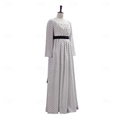 cheap Dresses-Medieval Renaissance Regency Period Floor Length Dress Princess Gentlewoman Noblewoman Polka Dot Scoop Neck Fancy Dress Women's Renaissance Fair LARP Adults' Dress