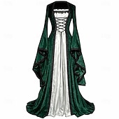  Mittelalterlich Renaissance Kleid Ausgefallene Kostüme langarm Hexe Wikinger Kostüm Damen Keltisch Fantasie Halloween Karneval Leistung LARP Renaissance-Messe Erwachsene Kleid