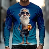 billige 3D T-skjorter-Herre Gammel mann T skjorte Langermet T skjorte 3D-utskrift Crew-hals Skjorte Fritid Morsom Daglig Feriereise Gate Blå Gul Lilla Sommer Vår Høst Klær S M L XL 2XL 3XL
