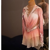 cheap Figure Skating Dresses-Figure Skating Dress Women's Ice Skating Dress Pink Patchwork Thumbhole Stretchy Training Competition Skating Wear Classic Crystal / Rhinestone Long Sleeve Ice Skating Figure Skating